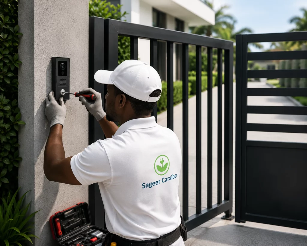 Installation de visiophone sur portail en Martinique par Sageer Caraïbes
